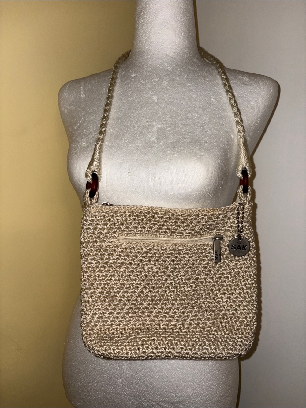 The Sak Beige Woven Crossbody with Braided Strap